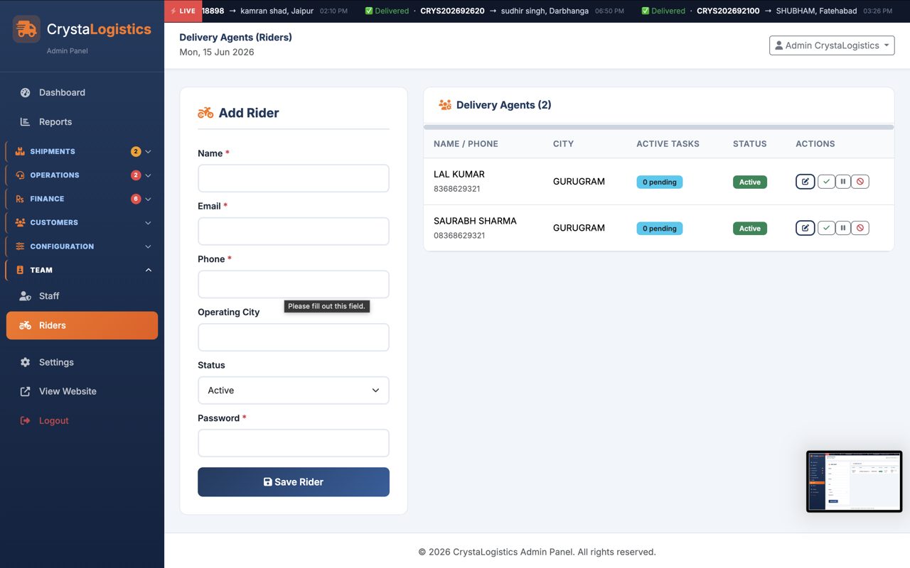 CrystaLogistics admin