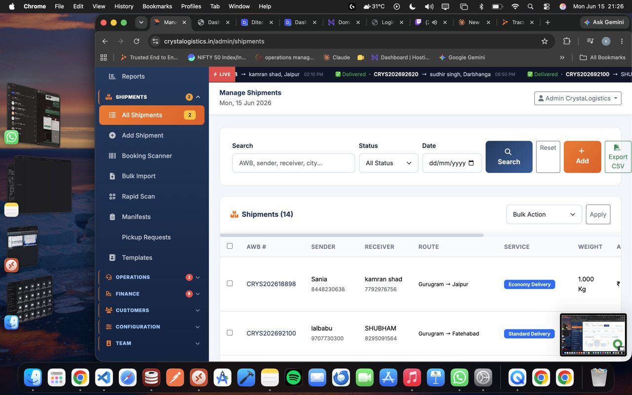 CrystaLogistics admin panel